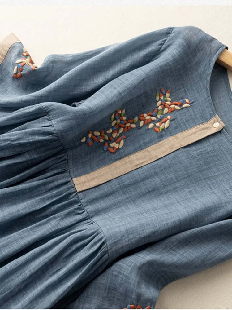 Ethnic Motifs Embroidered Cotton A-Line Midi Dress