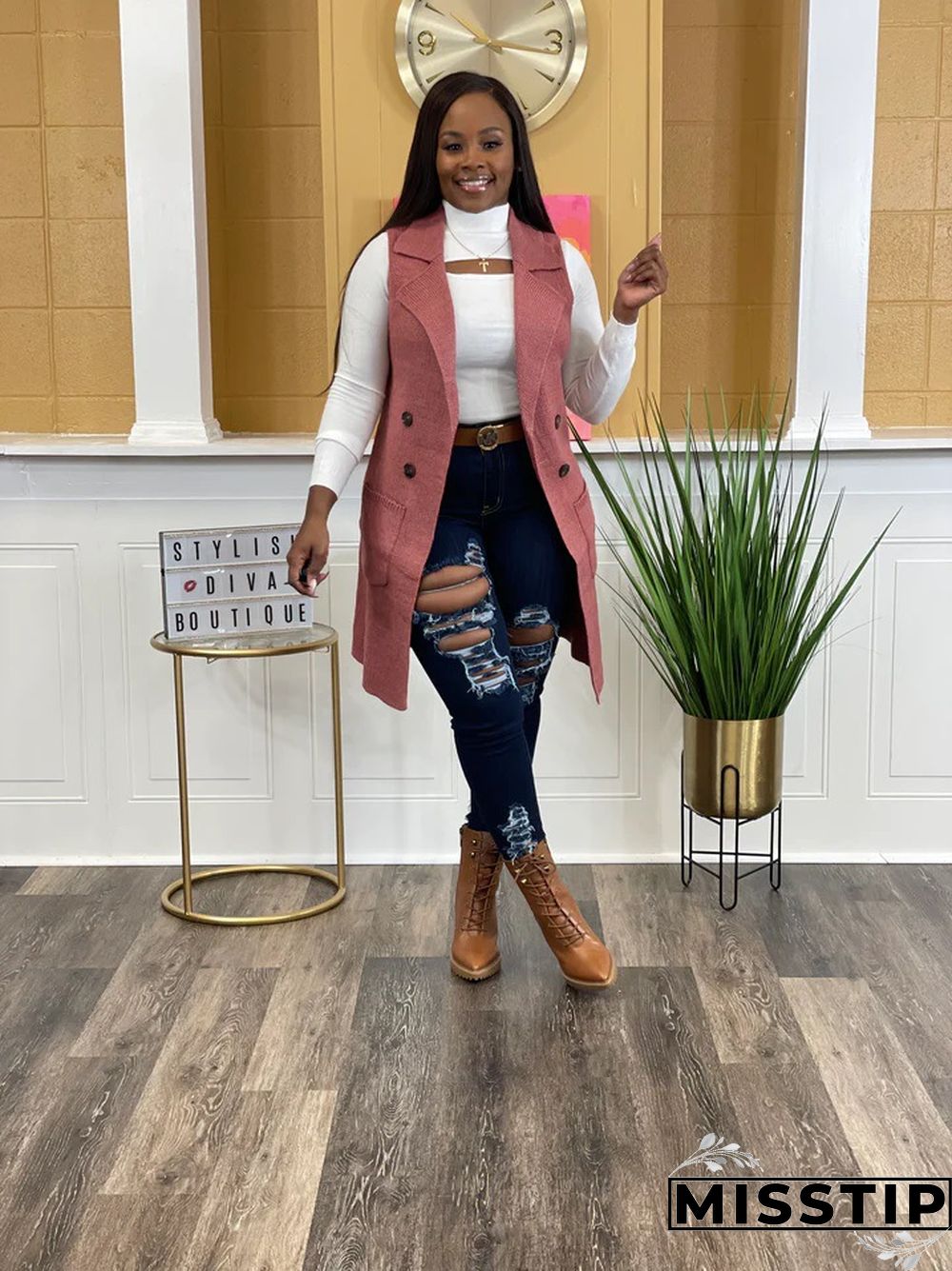 Solid Color Sleeveless knit Sweater Vest Cardigan