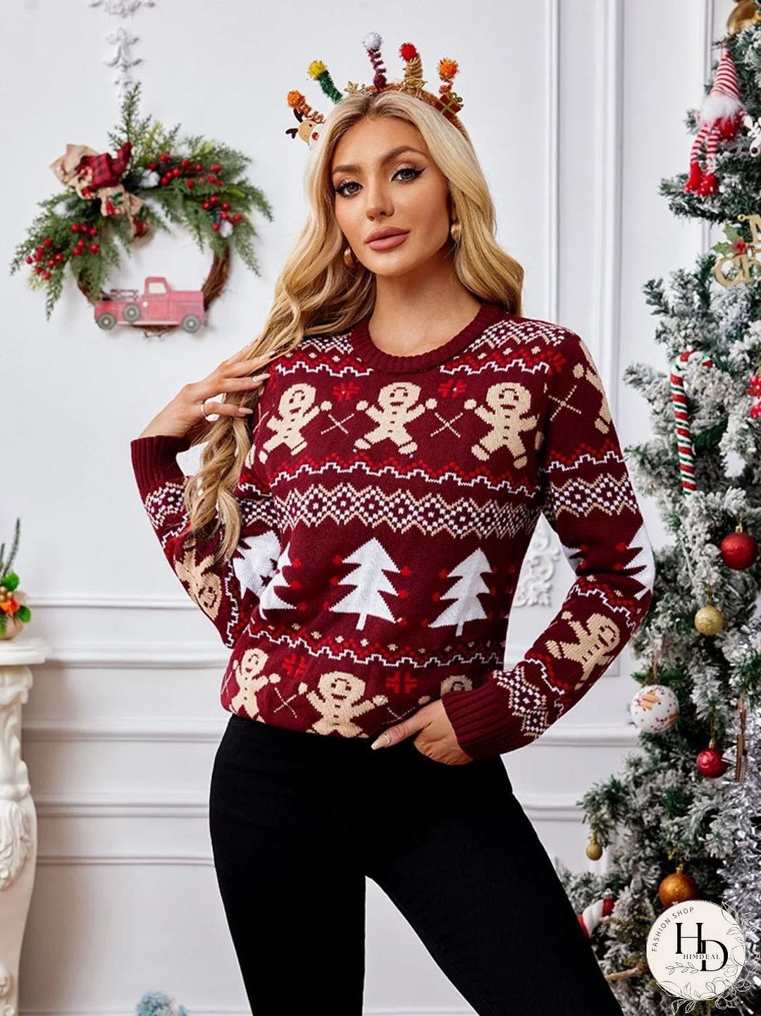 Gingerbread Round Neck Long Sleeve Sweater