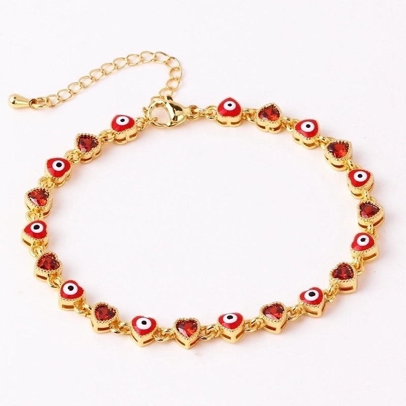 Retro Devil’s Eye Heart Shape Copper Plating Inlay Zircon Gold Plated Bracelets