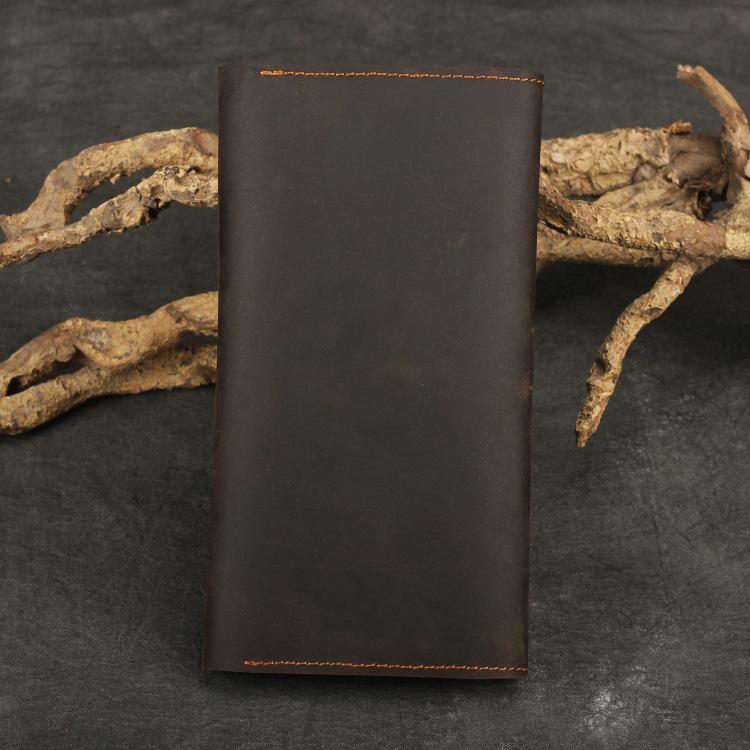 Long crazy horse leather multi-function mobile phone passport bag