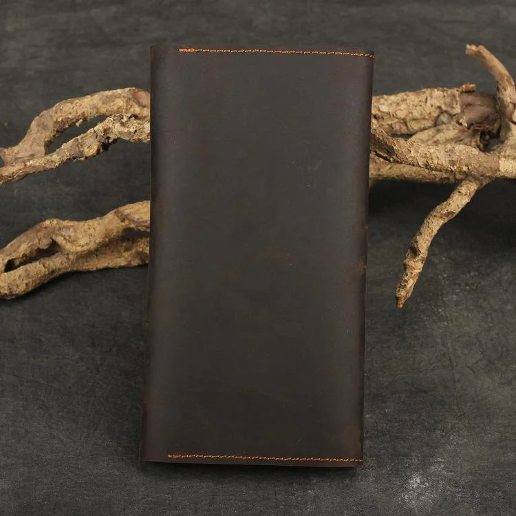 Long crazy horse leather multi-function mobile phone passport bag