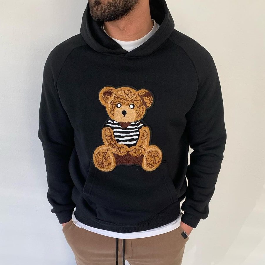 Hooded Sweatshirt With Teddy Bear Patch