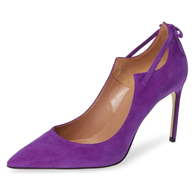 Purple Vegan Suede Curve Strap Stiletto Heels Pumps |FSJ Shoes