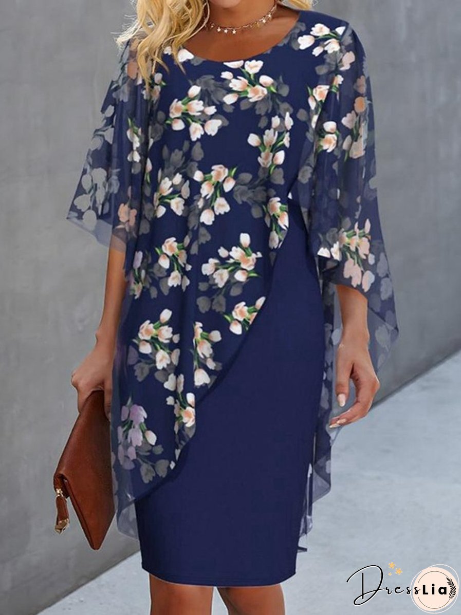 Irregular Printed Round Neck Dress