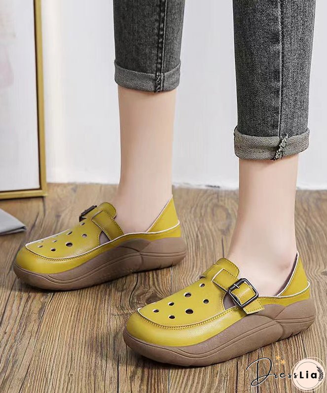 Green Cowhide Leather 2024 New Hollow Out Flat Shoes