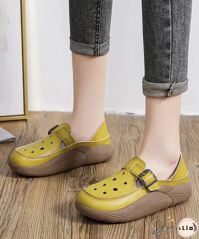 Green Cowhide Leather 2024 New Hollow Out Flat Shoes