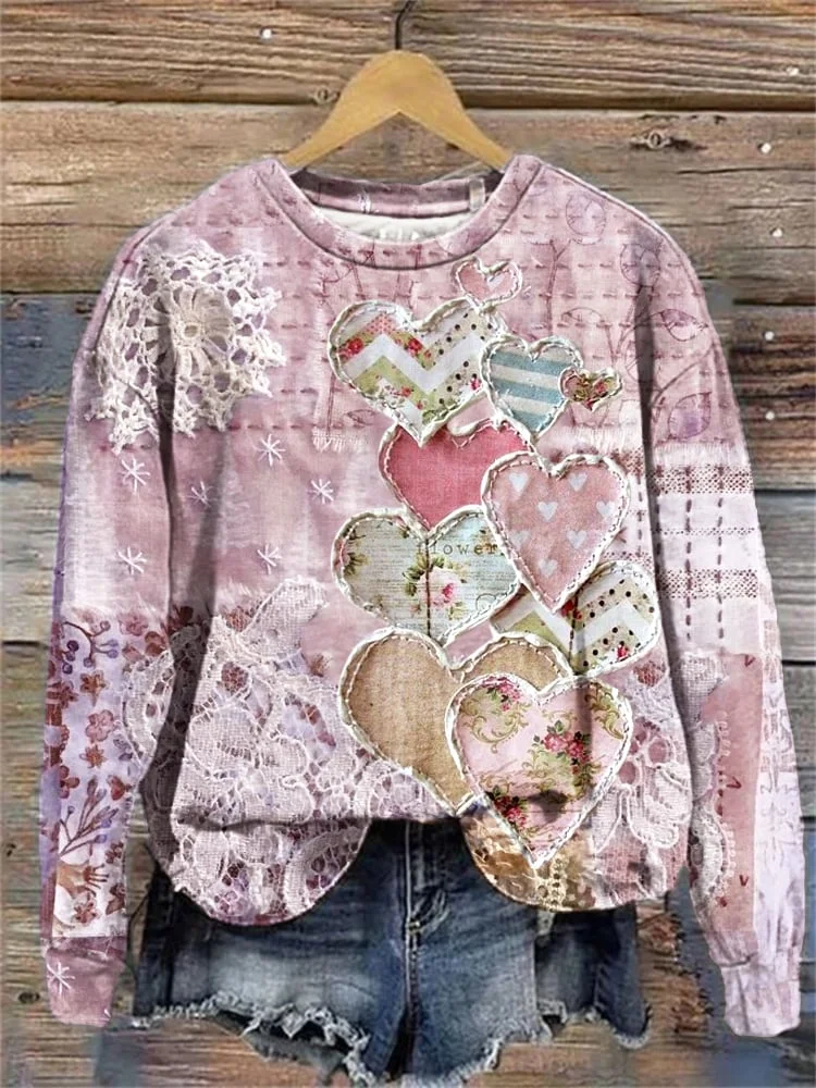 Women's Valentine's Day Heart Print Casual Sweatshirt