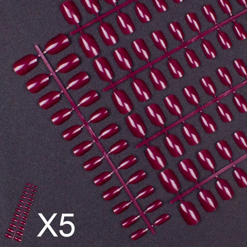 5 Set Mixed Colors 24 Pieces Per Set Fashion Round Colored False Nails Full Cover 10 Size Fake Nails for DIY Press on Nails-Nail Inspo