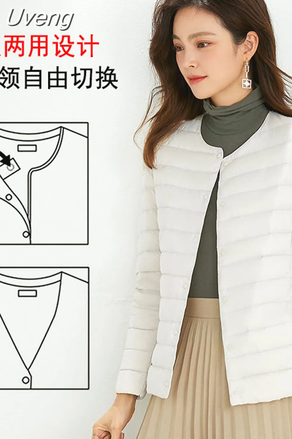 Uveng Grade 90% White Duck Down Women Ultra Lightweight Packable Line Jackets 2023 New Autumn Winter Keep Warm Puffer Coats