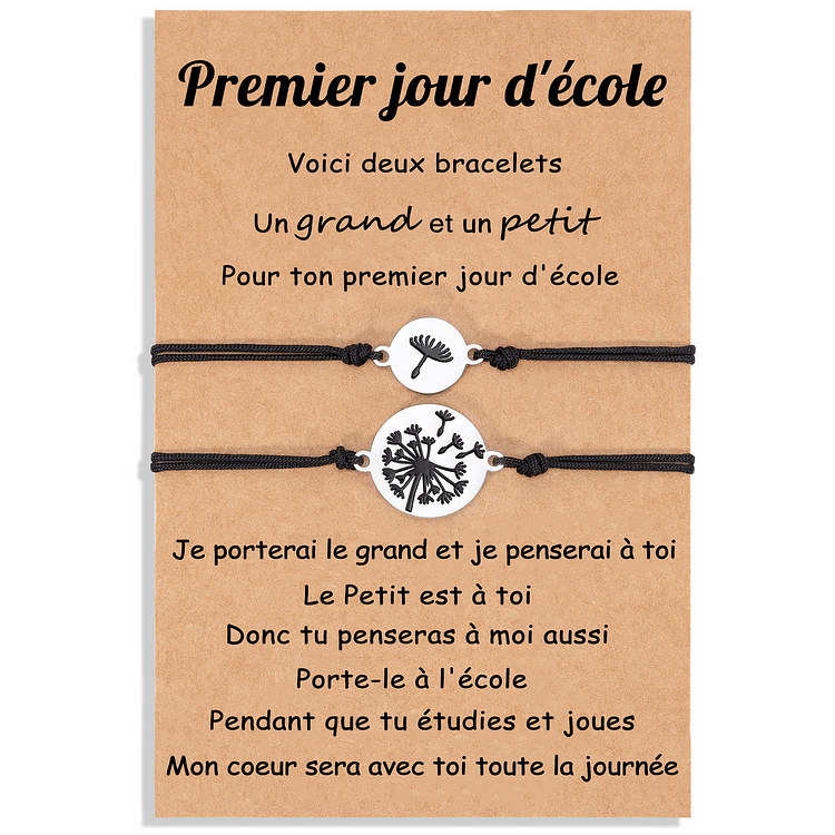 2PCS Ensemble de Bracelets Pissenlit - Cadeau Rentrée Scolaire Premier jour d’école Jessemade FR