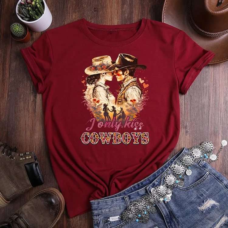 only kiss cowboys Round Neck T-shirt-0020961