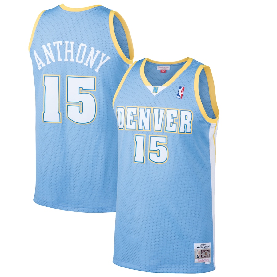 Men's Denver Nuggets Carmelo Anthony Mitchell & Ness Light Blue Hardwood Classics Swingman Jersey mysite