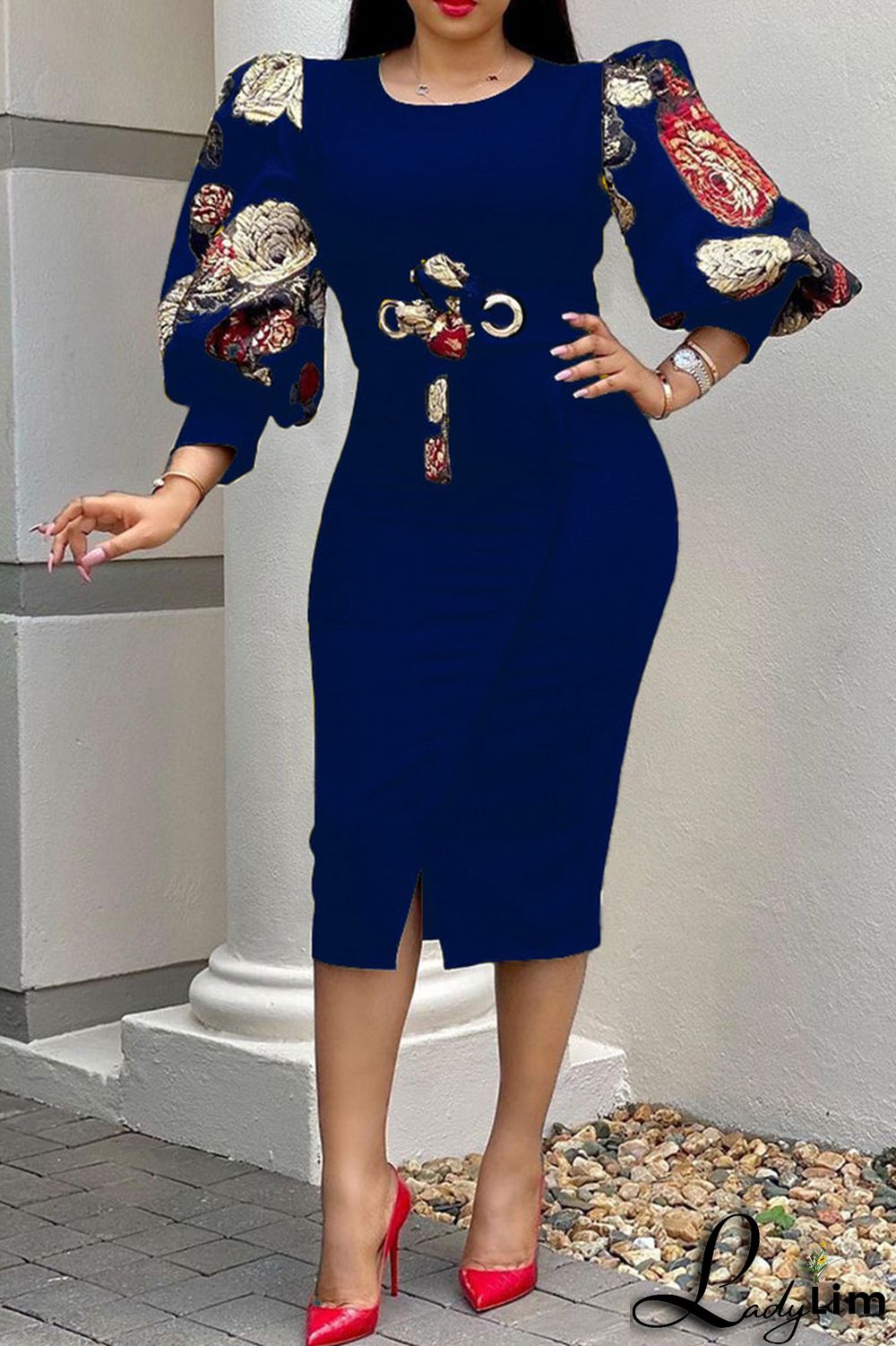 Green Casual Print Split Joint O Neck One Step Skirt Dresses