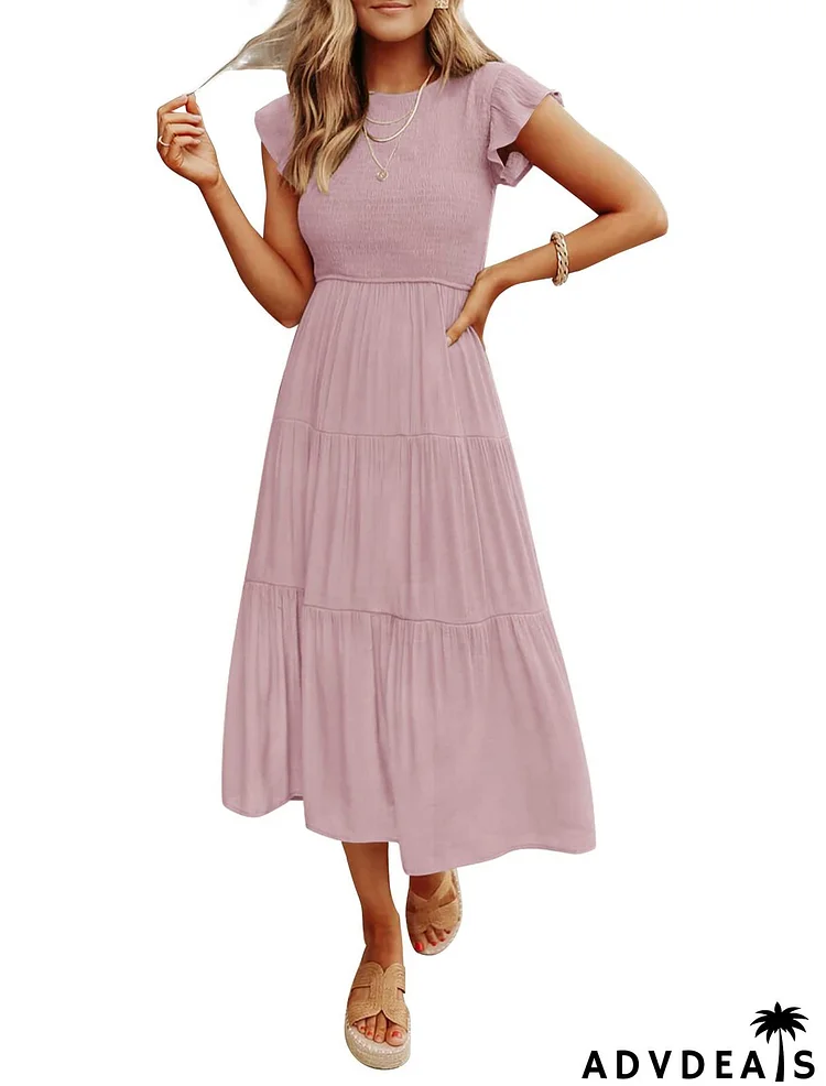 Women's Summer Casual Flutter Short Midi Dress