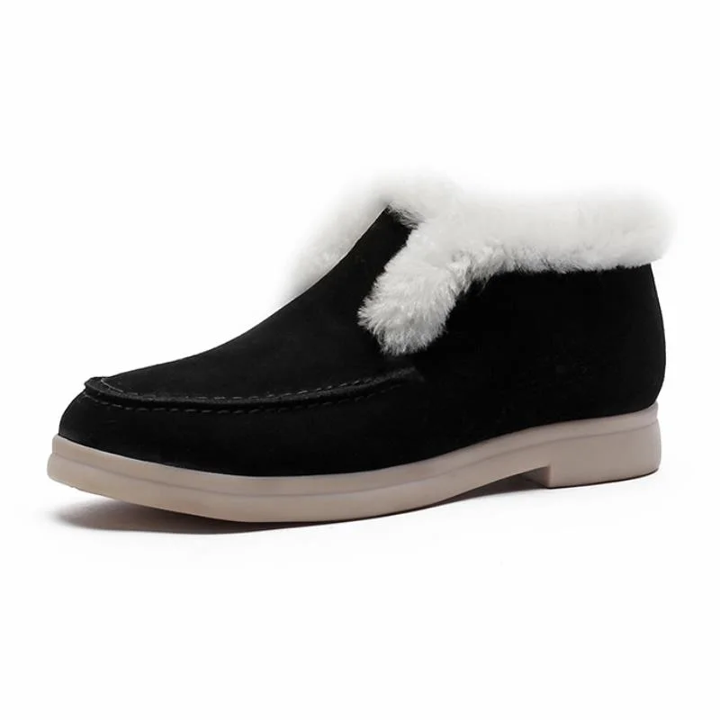 Lourdasprec Women Snow Boots Cow Suede Plush Fur Warm Winter Shoes Ladies Fashion Short Boots Female Footwear Size 35-41