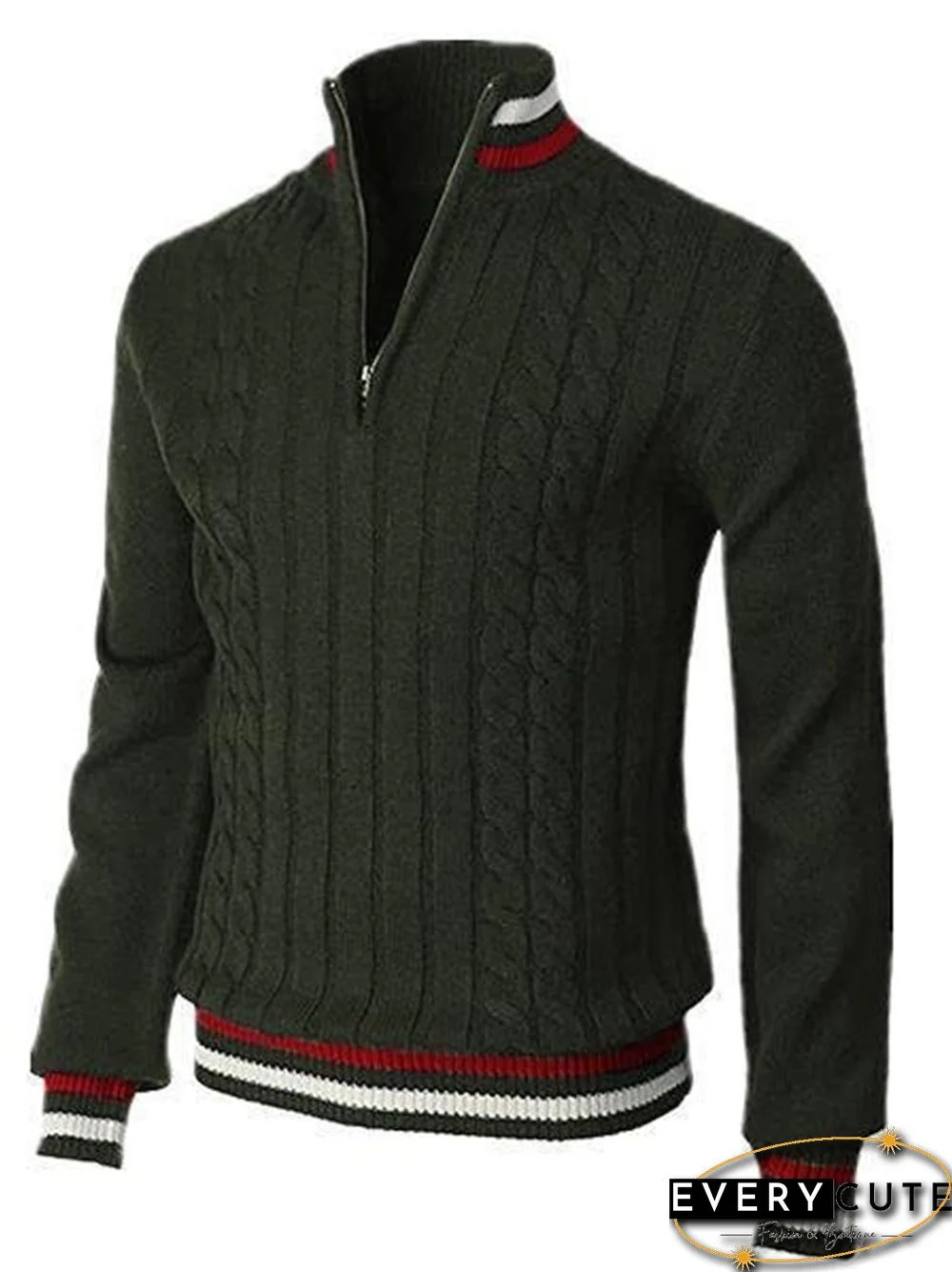 Color-block Zip-up Turtleneck Men's Knit Sweater