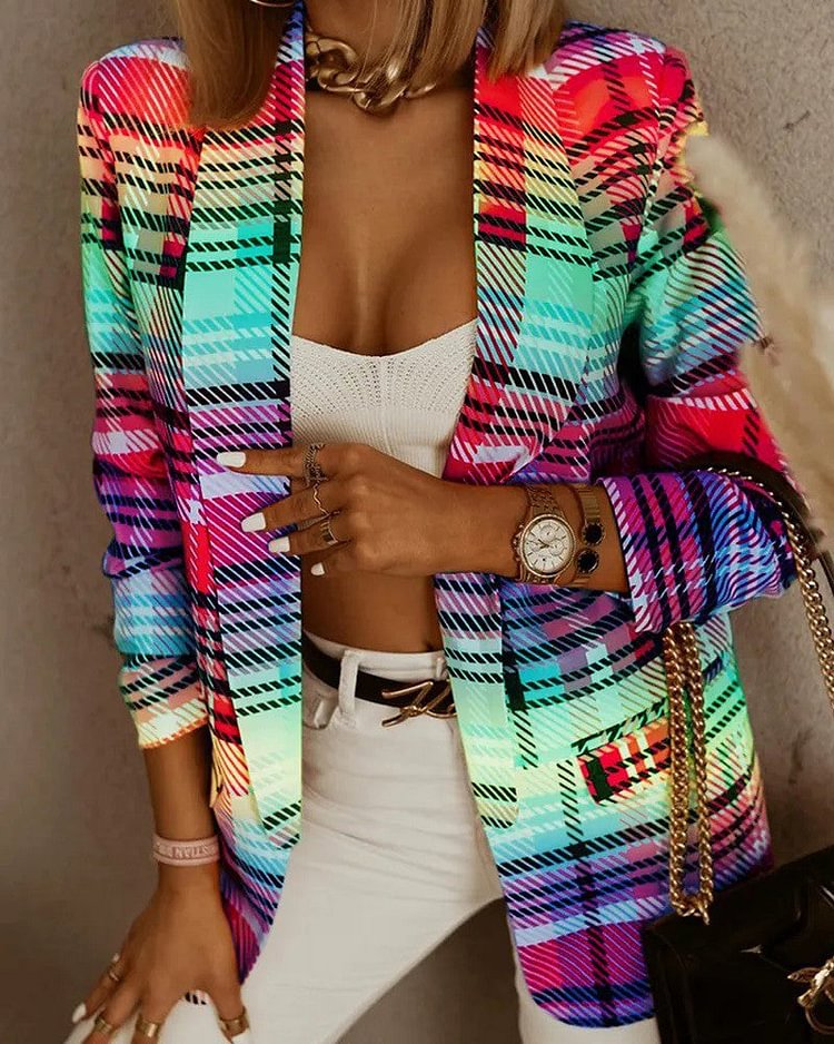 Multicolor Plaid Print Blazer