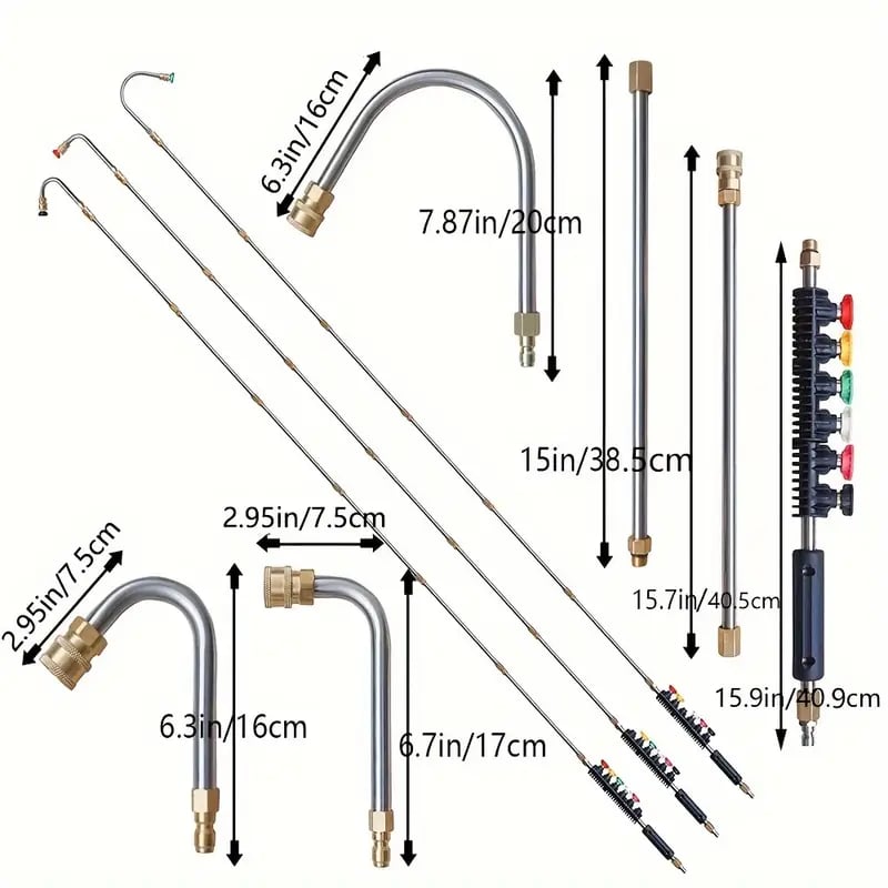 10pcs set high pressure washer extension wand 1 4 quick connect power washer lance with 6 nozzle tips 30 90 120 gutter cleaning curved rod 4000 psi uesd for roof drainage ditch exterior walls 2