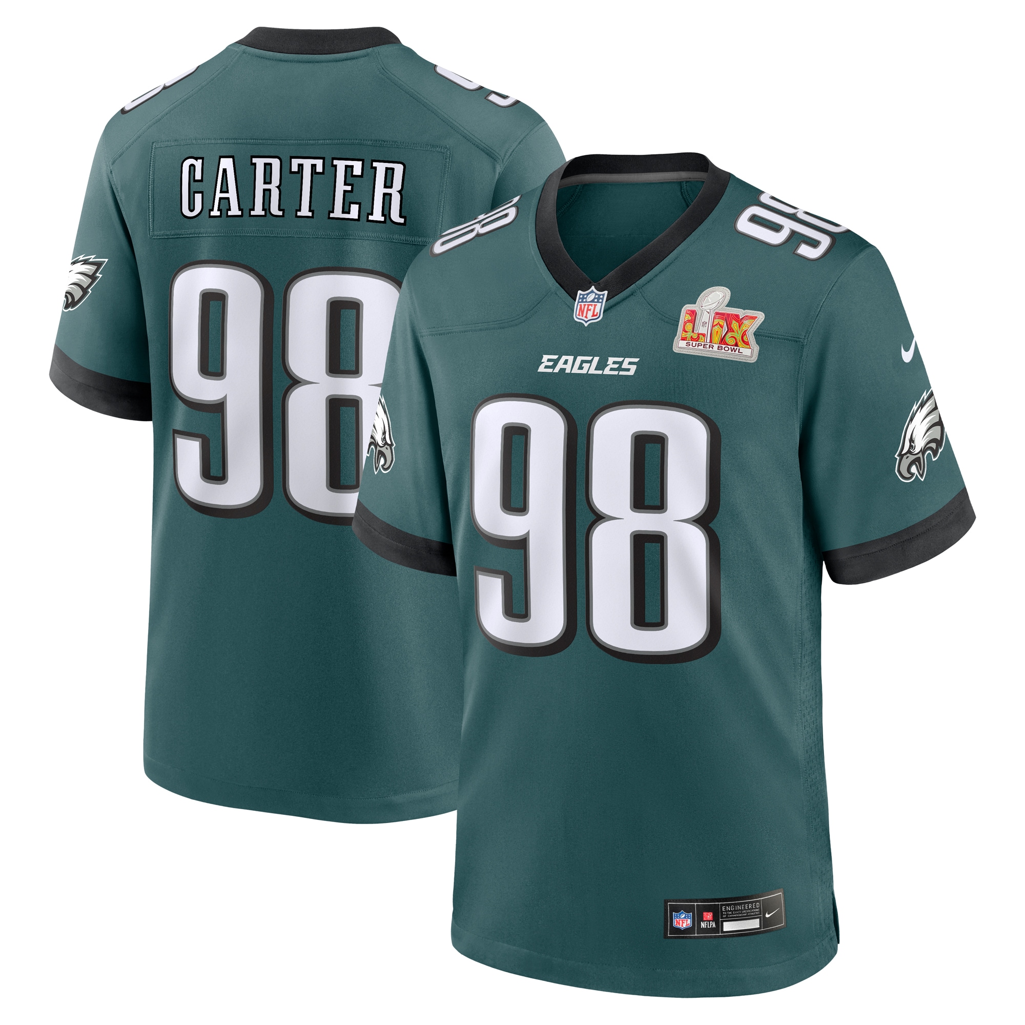 Philadelphia Eagles Jalen Carter Midnight Green Super Bowl LIX Game Jersey mysite