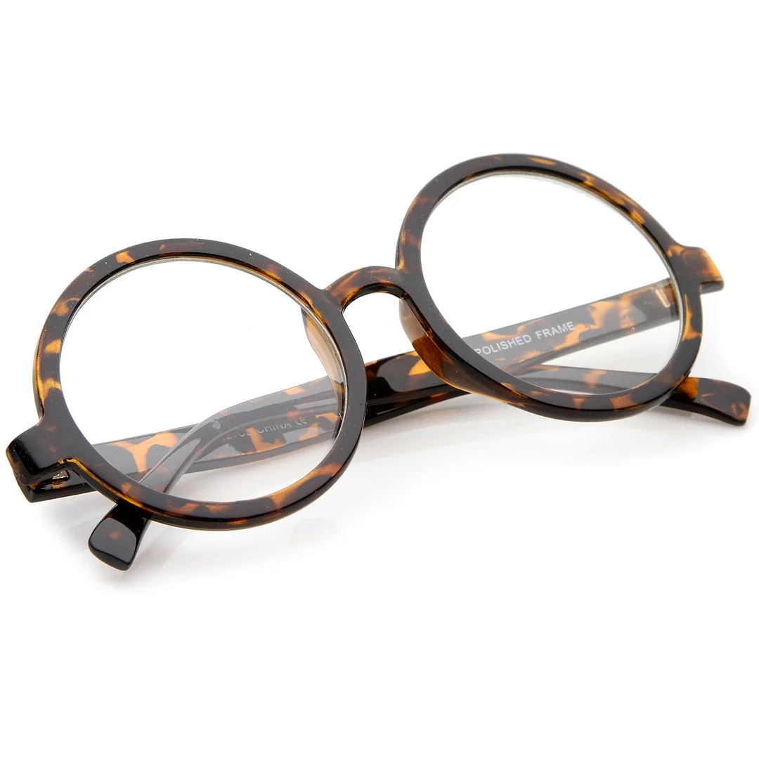 Retro Horn Rimmed Clear Lens Round Eyeglasses 52mm