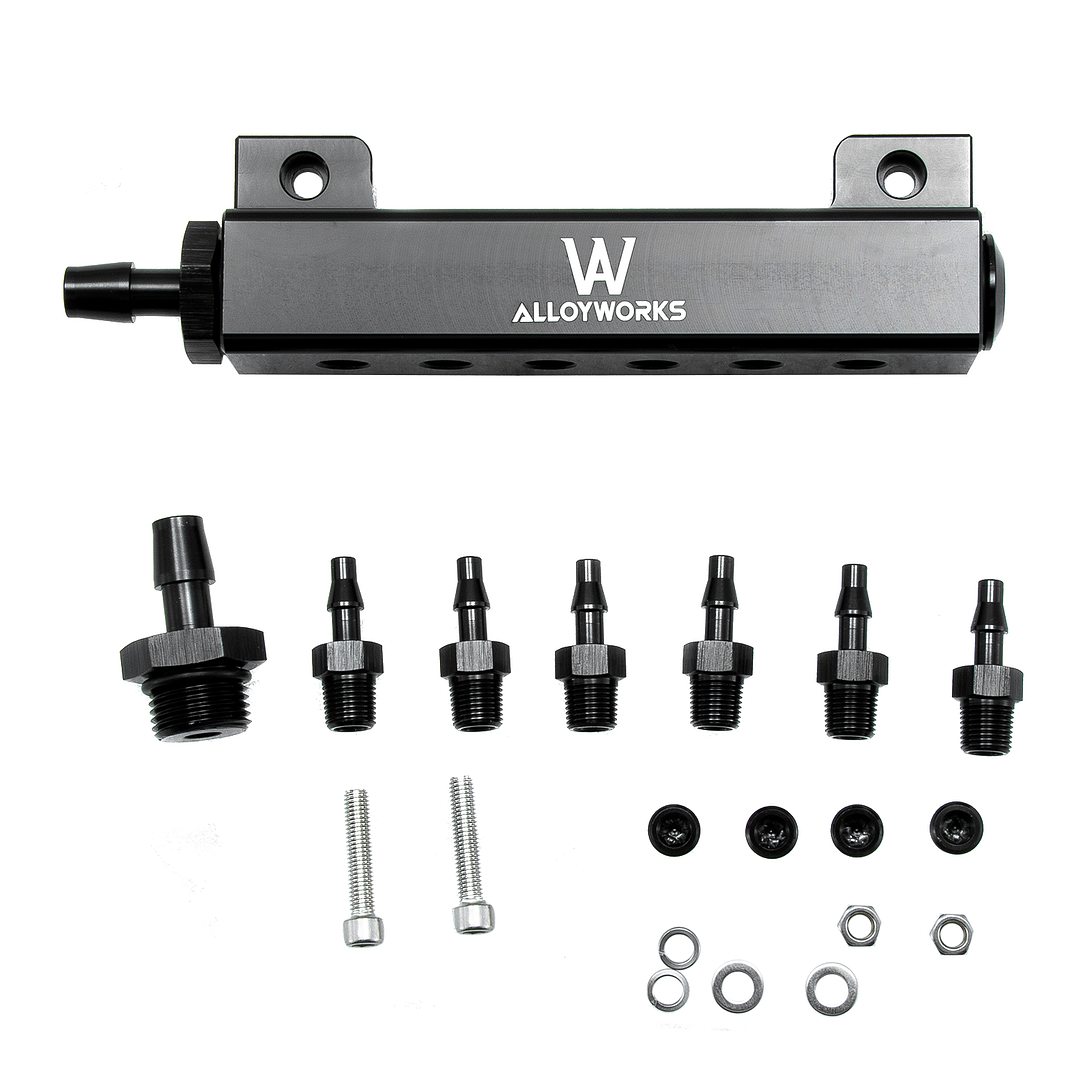 Alloyworks 6 Port Vacuum Block Intake Manifold Kit Fuel Gas Wastegate Turbo Boost Black