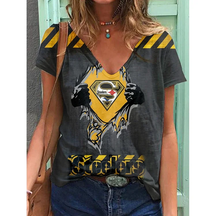 Pittsburgh Steelers Lightweight Short Sleeve V-Neck T-Shirt