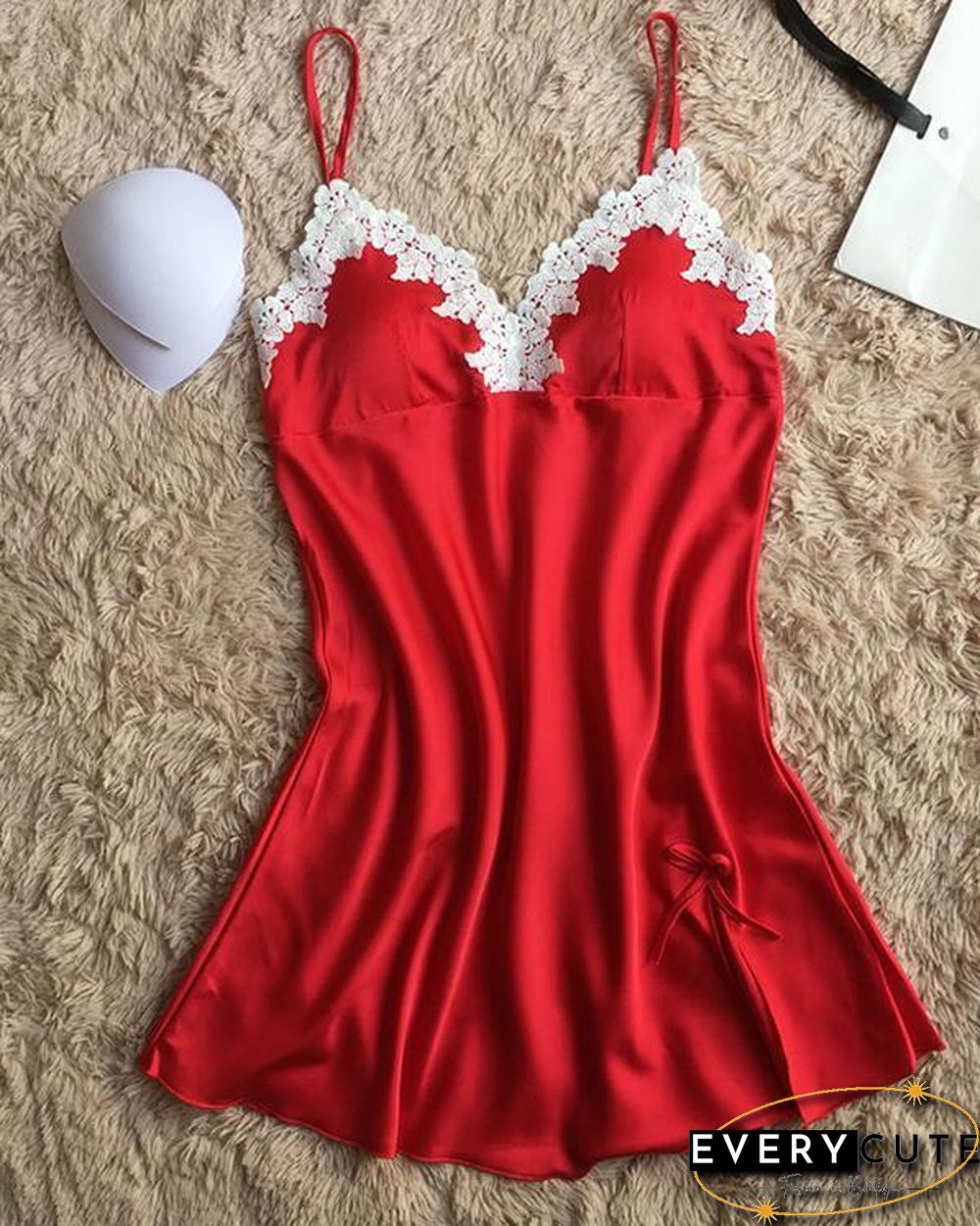 Lace Trim Satin Sleepwear Cami Dress