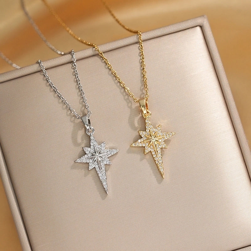 Elegant Glam Star 304 Stainless Steel Copper Zircon Inlay Pendant Necklace