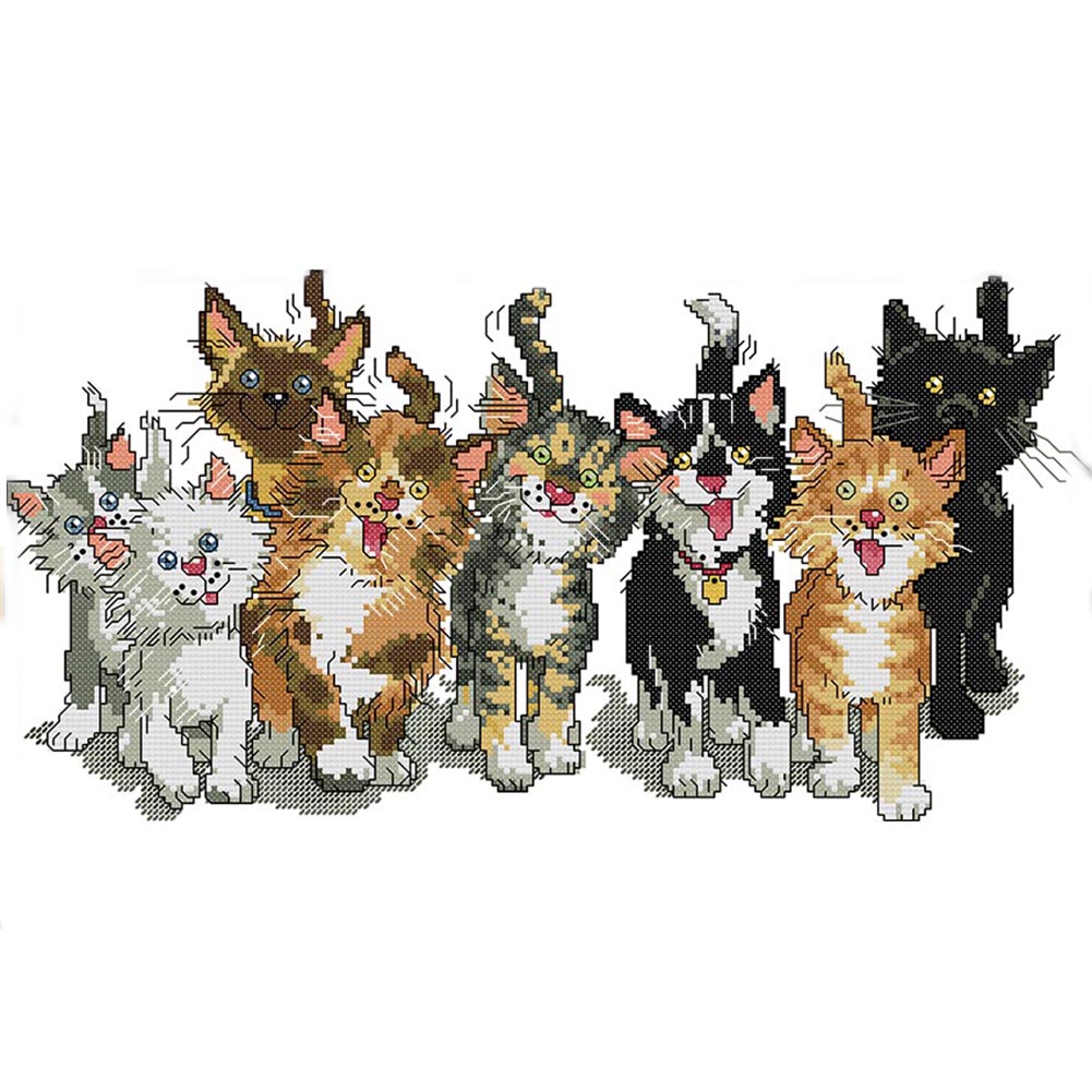 

Cats - 11CT Stamped Cross Stitch - 53*29CM, 501 Original