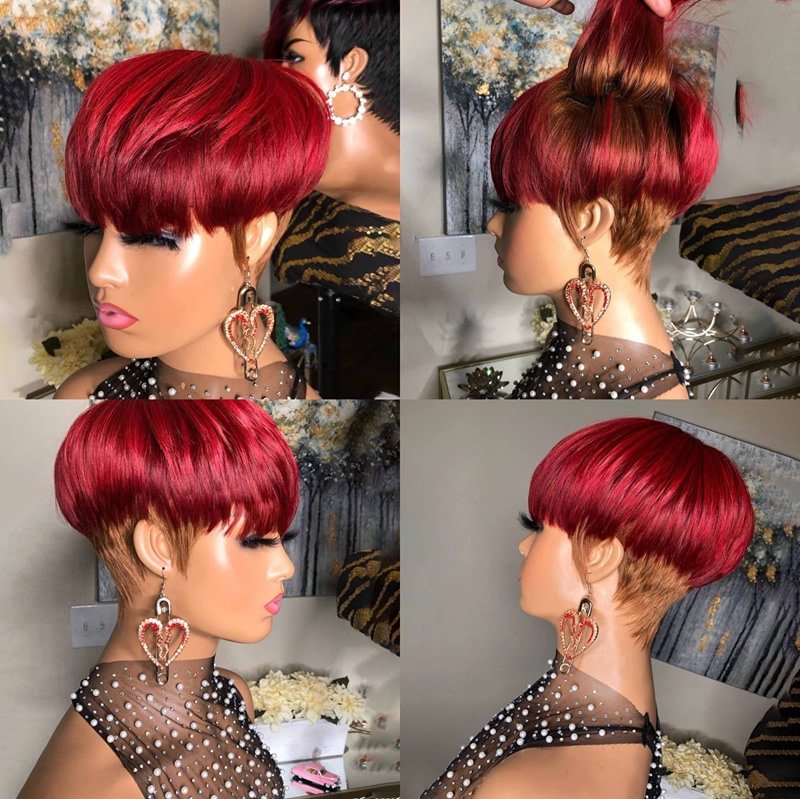 Zaesvini Hair®| Hot Sale🔥Cinnamon Apple Two-Color Short Wave Bob Pixie Cut Wig Zaesvini