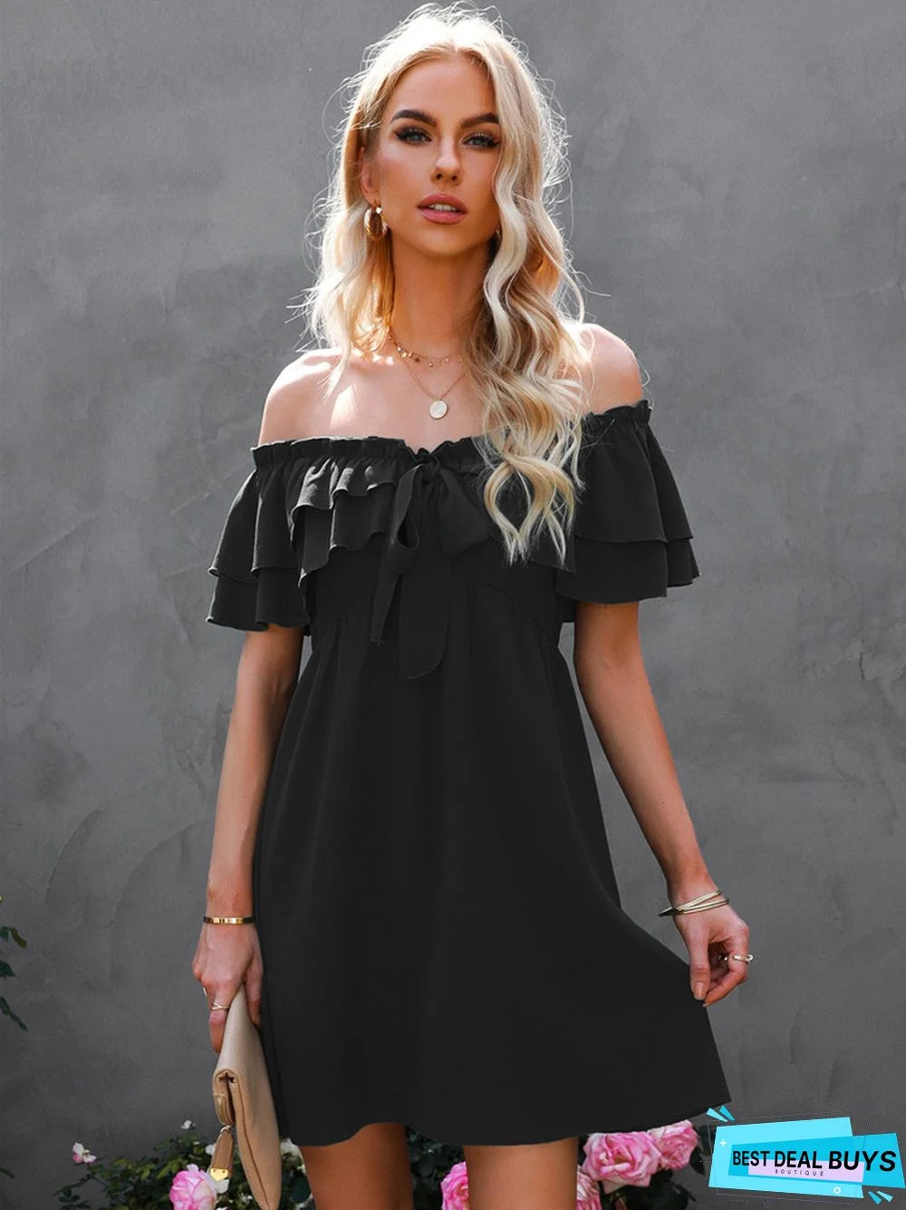 Women's Sexy Shoulder Dress Short Skirt Girl Black Dresses