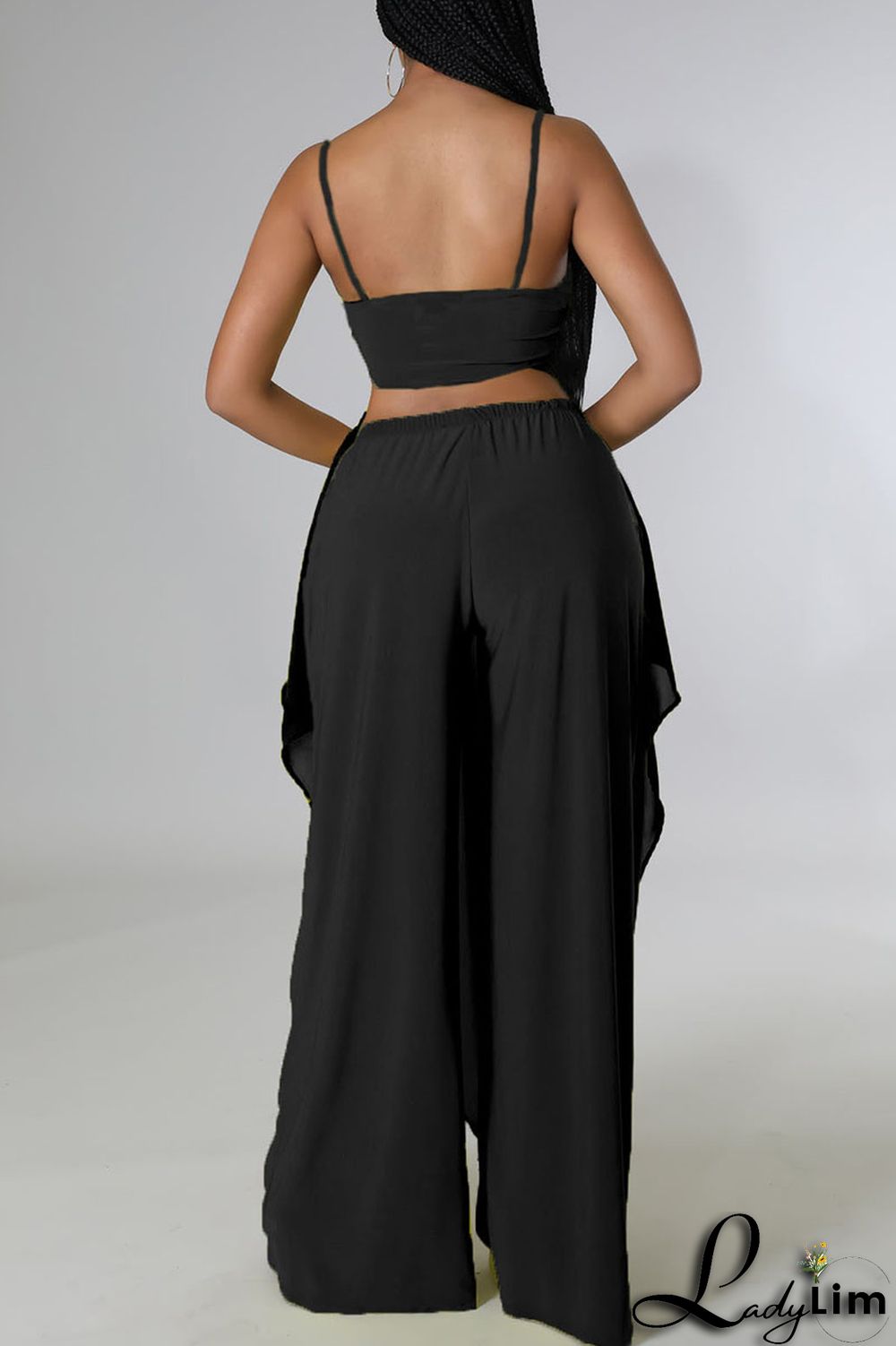 Tangerine Casual Solid Split Joint Asymmetrical Spaghetti Strap Sleeveless Two Pieces