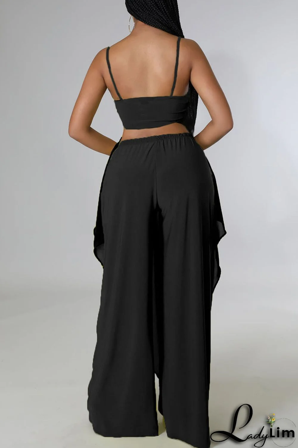 Tangerine Casual Solid Split Joint Asymmetrical Spaghetti Strap Sleeveless Two Pieces