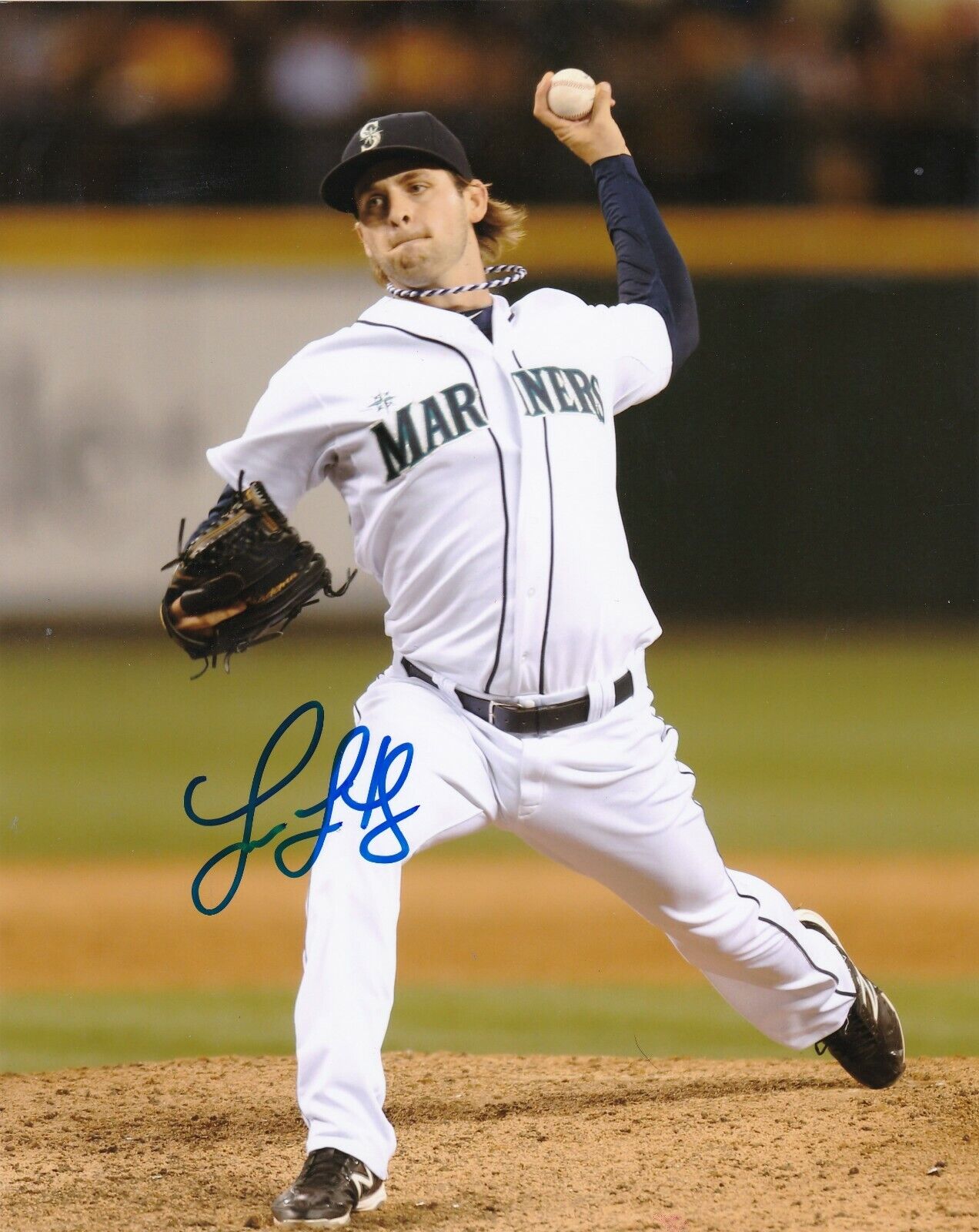 LUCAS LUETGE SEATTLE MARINERS ACTION SIGNED 8x10