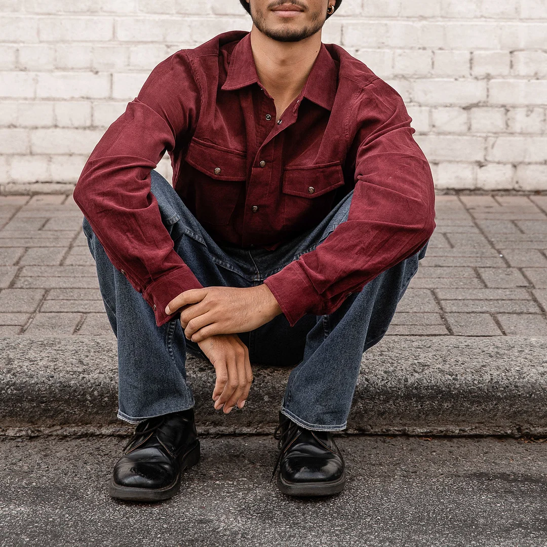 Men's Vintage Casual Corduroy Long Sleeve Shirt-inspireuse