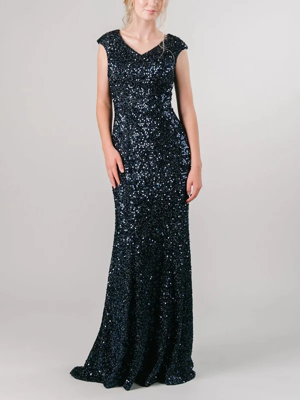 V-Neck Sequined Maxi Dress