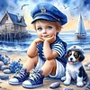 (US Local)Paint By Numbers Kit On Canvas DIY Oil Art Seaside Boy and Dog Picture Home Decor40x40cm