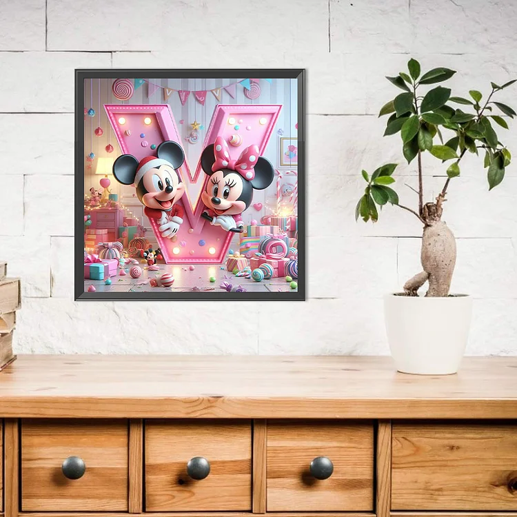 （Multipled Style）Disney Mickey Minnie Letters 40*40CM (Canvas) Full Round Drill Diamond Painting gbfke