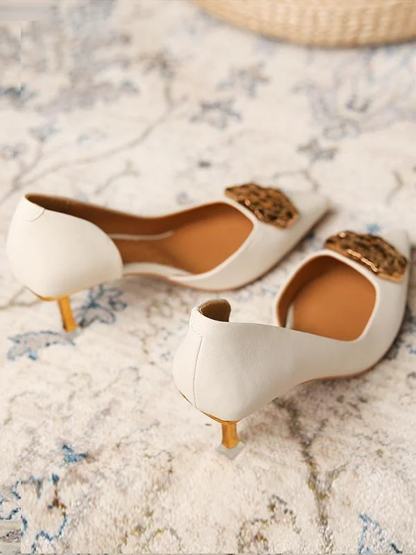 Elegant stiletto pointed toe shallow side hollow single shoes