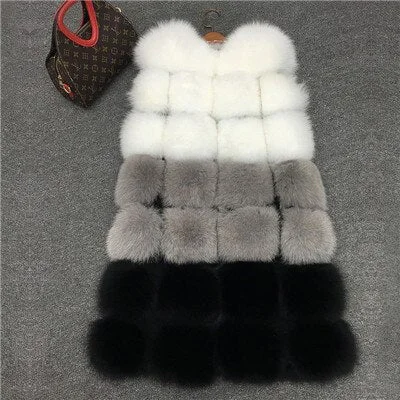 2020 Hot New Faux Fur Vest Coat Winter Sleeveless Jacket Women Fake Fox Fur Patchwork Color Thick Outwear Female Faux Fur Vest