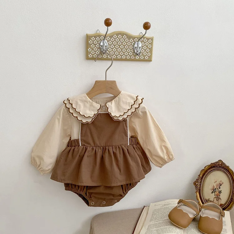 Baby Toddler Girl Lapel Collar T-shirt & Solid Color Bodysuit