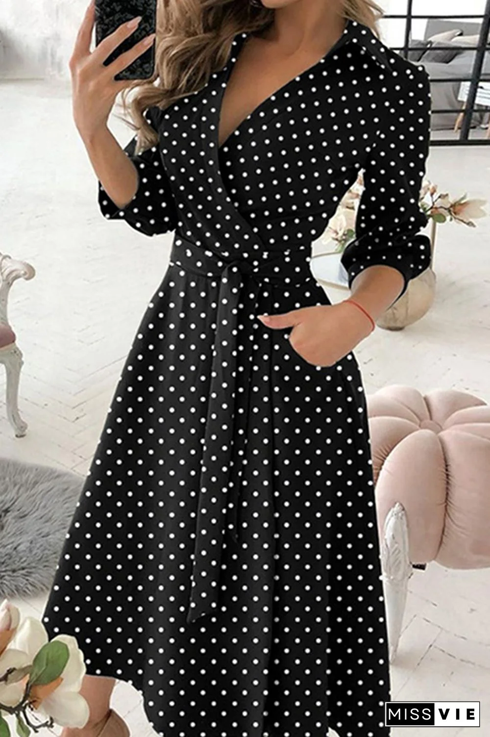 Fashion Elegant Print Solid Patchwork Frenulum V Neck A Line Dresses(10 Colors)