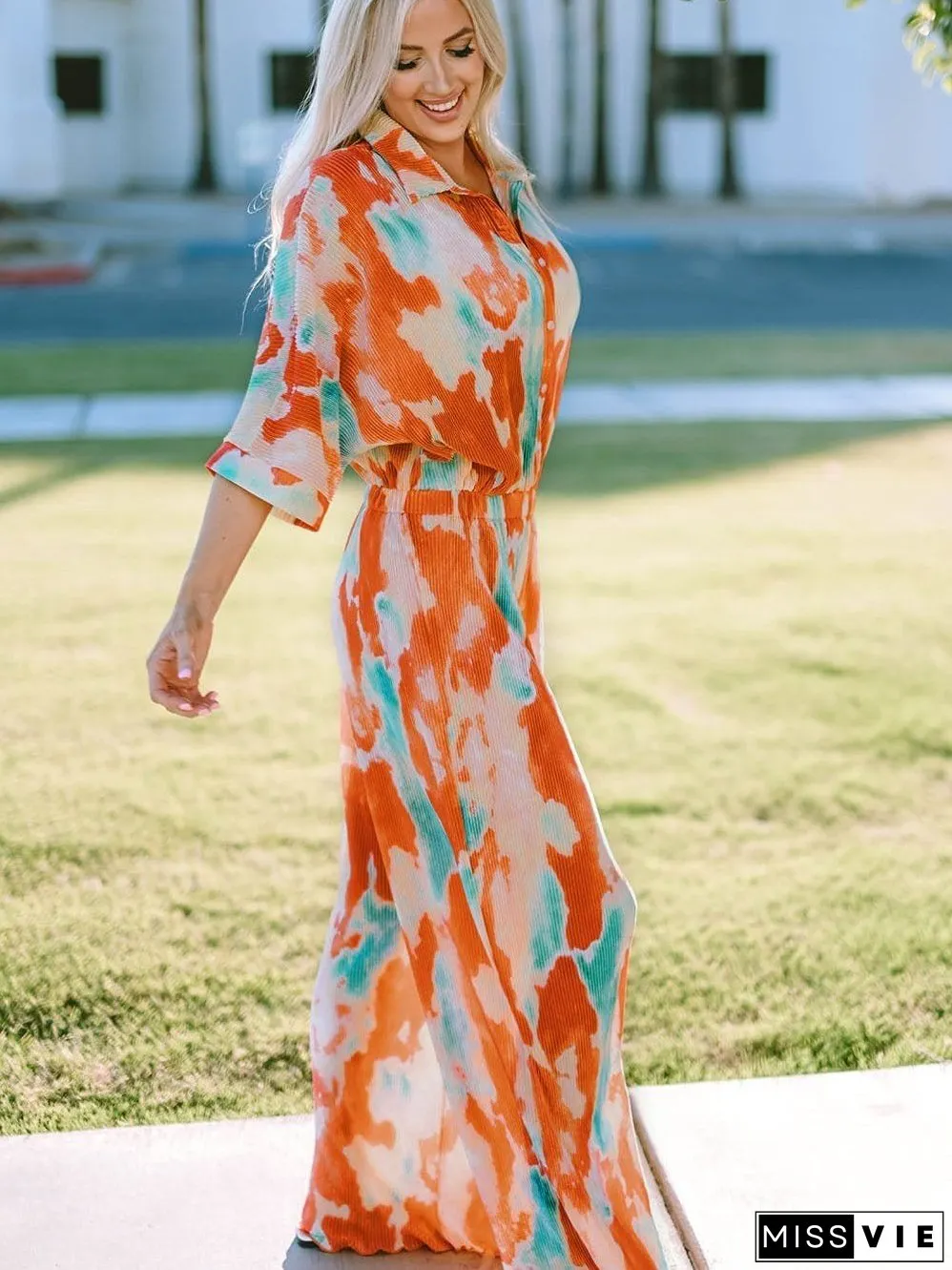Casual Multicolor Printed Button Shirt Dress