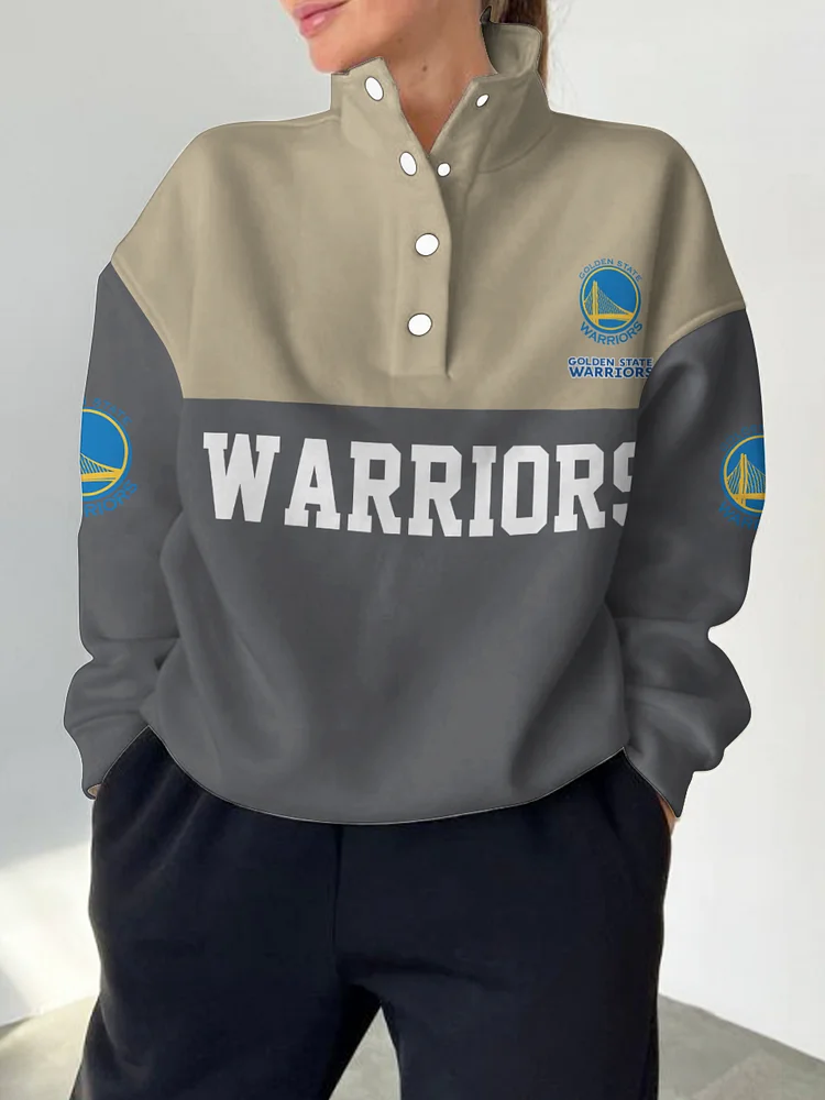 Golden State Warriors 2025 New Design Casual Snap Mockneck Pullover