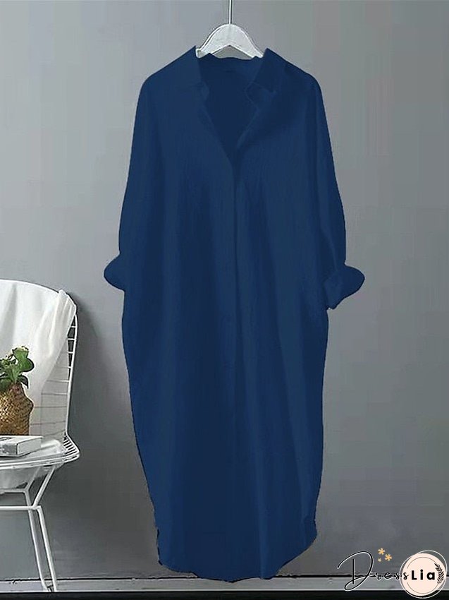 Plus Size Shirt Dress Casual Dress Shift Dress Solid Color Long Dress Maxi Dress Long Sleeve Button Shirt Collar Basic Outdoor Black White Spring Summer L XL XXL 3XL 4XL for Women