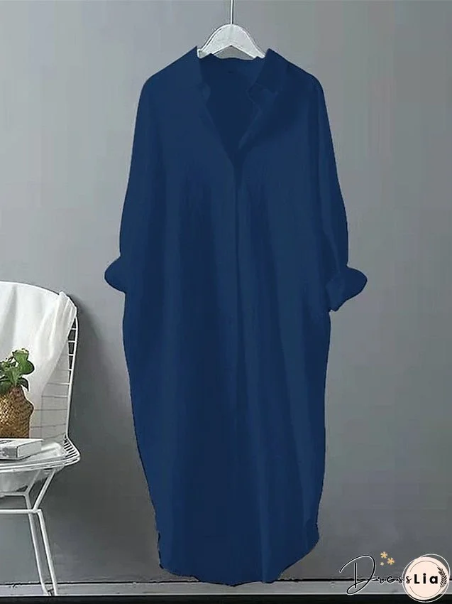Plus Size Shirt Dress Casual Dress Shift Dress Solid Color Long Dress Maxi Dress Long Sleeve Button Shirt Collar Basic Outdoor Black White Spring Summer L XL XXL 3XL 4XL for Women