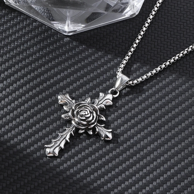 Hip-Hop Cross Anchor Skull Stainless Steel Carving Halloween Men’s Pendant Necklace