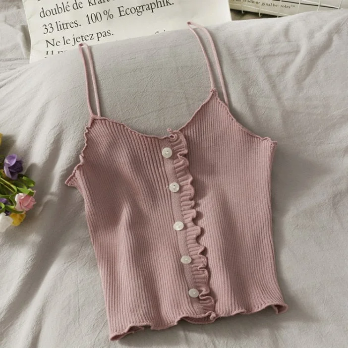2021 Korean Women's Cotton Underwear Sexy Solid Color Top Fashion Comfort Tank Up Female Knitting Slim Suspender Sexy Lingerie