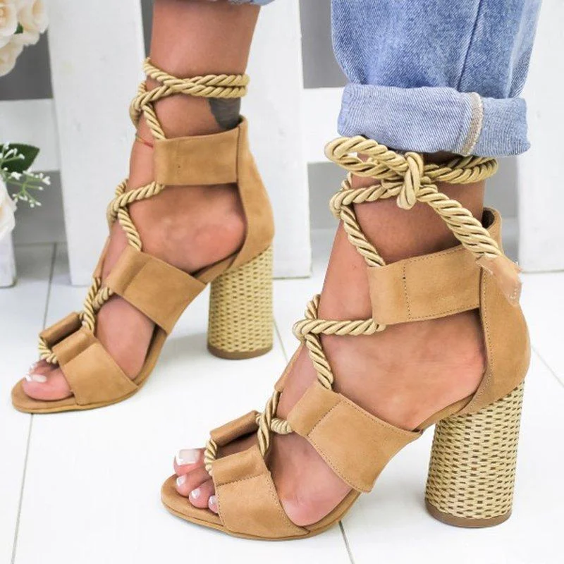 Women New Sandals Women High Heel Peep Toe Lace Up Sandals Shoes Summer Beach Boho Sexy Gladiator Sandals Shoes 2019